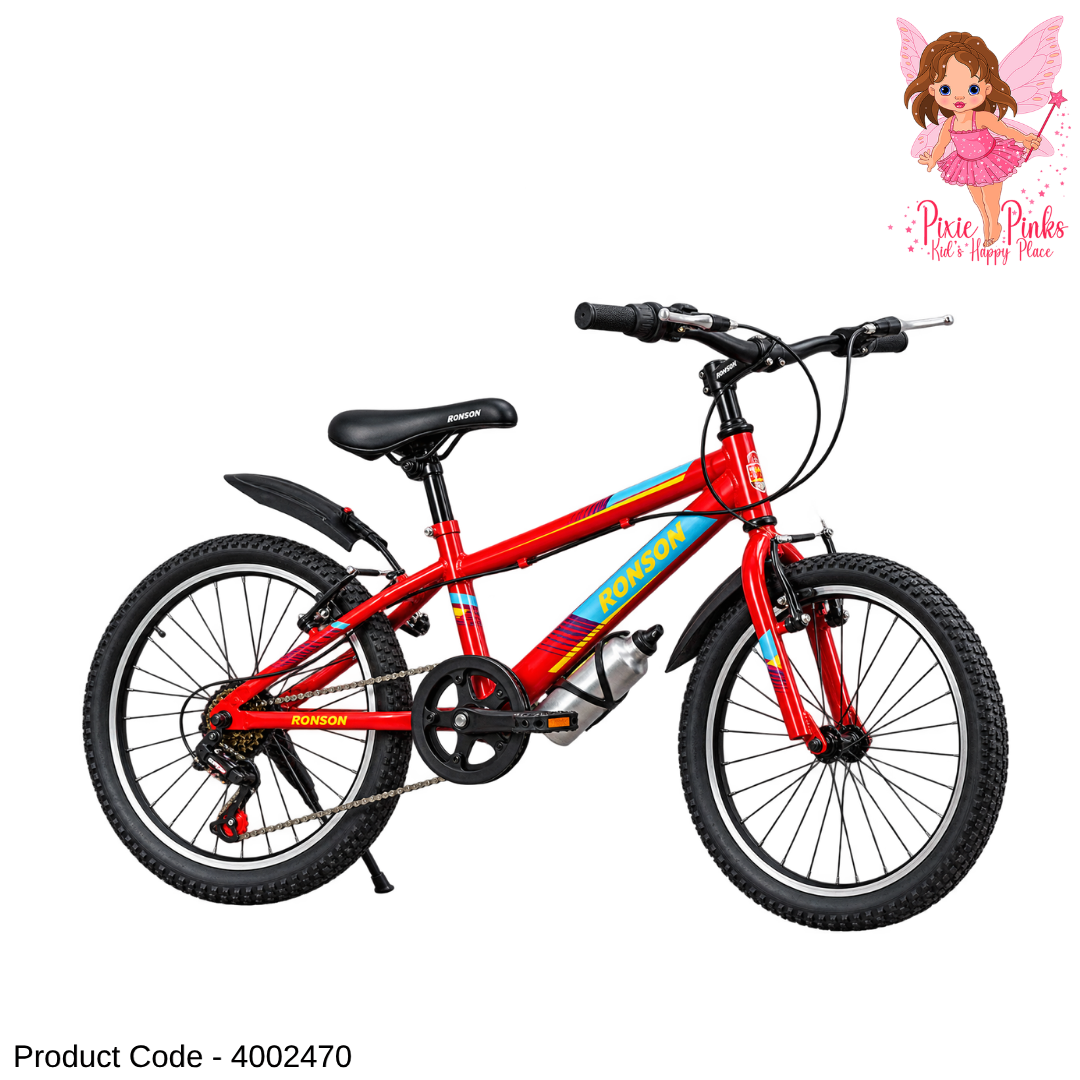 Ronson Red MTB 20 Inch 7-Speed Kids Bicycle β Alloy Double Wall Rims & Water Bottle