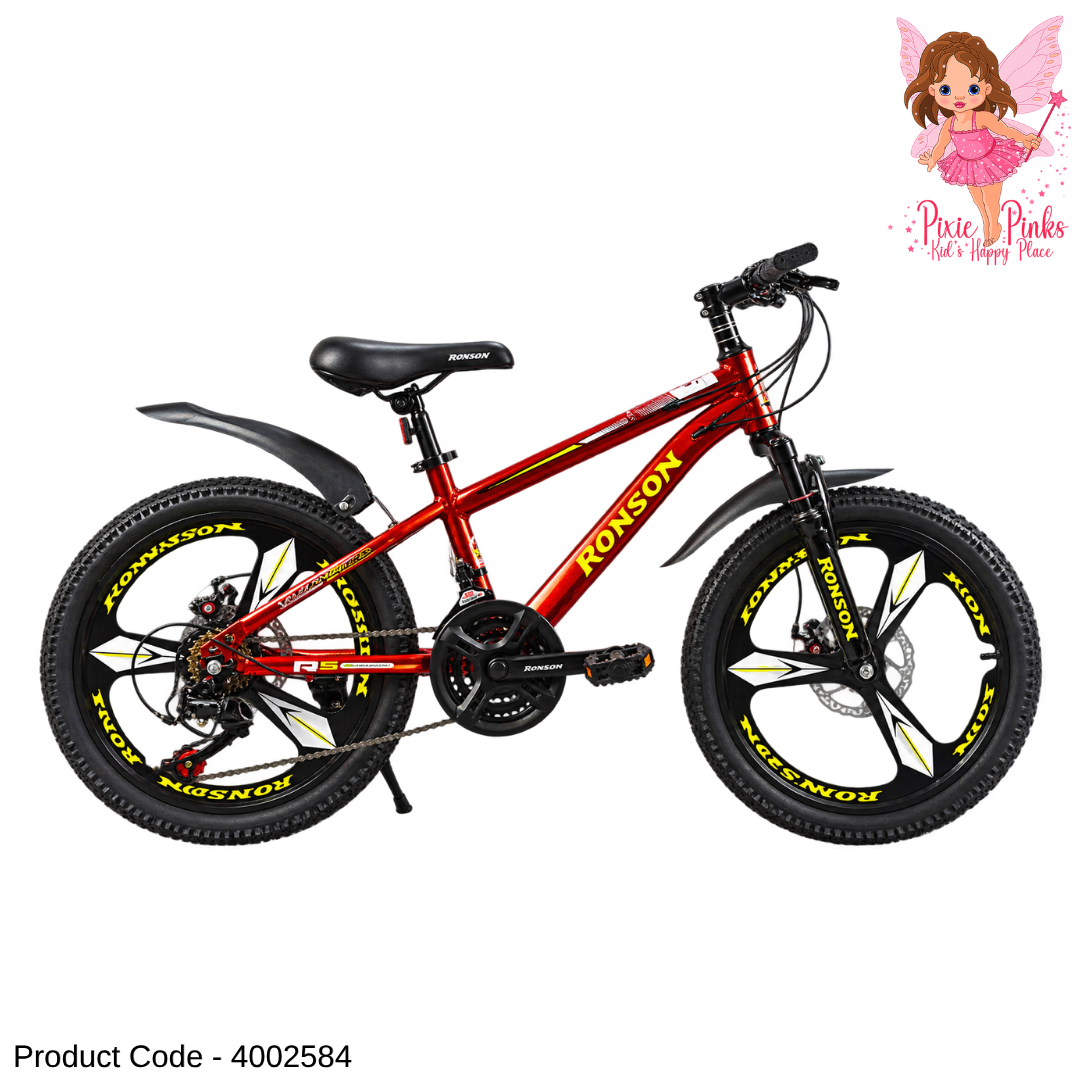 Ronson Red MTB 20-Inch 21-Speed Mountain Bicycle – Front Suspension, Dual Disc Brakes & Alloy Rims