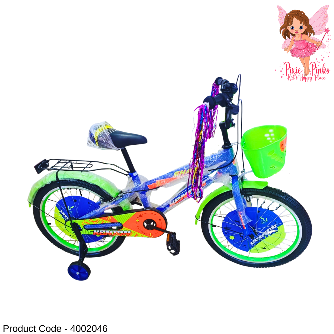 Kenton Shark Blue & Green Kids Bicycle with Alloy Rim | Training Wheels & Basket