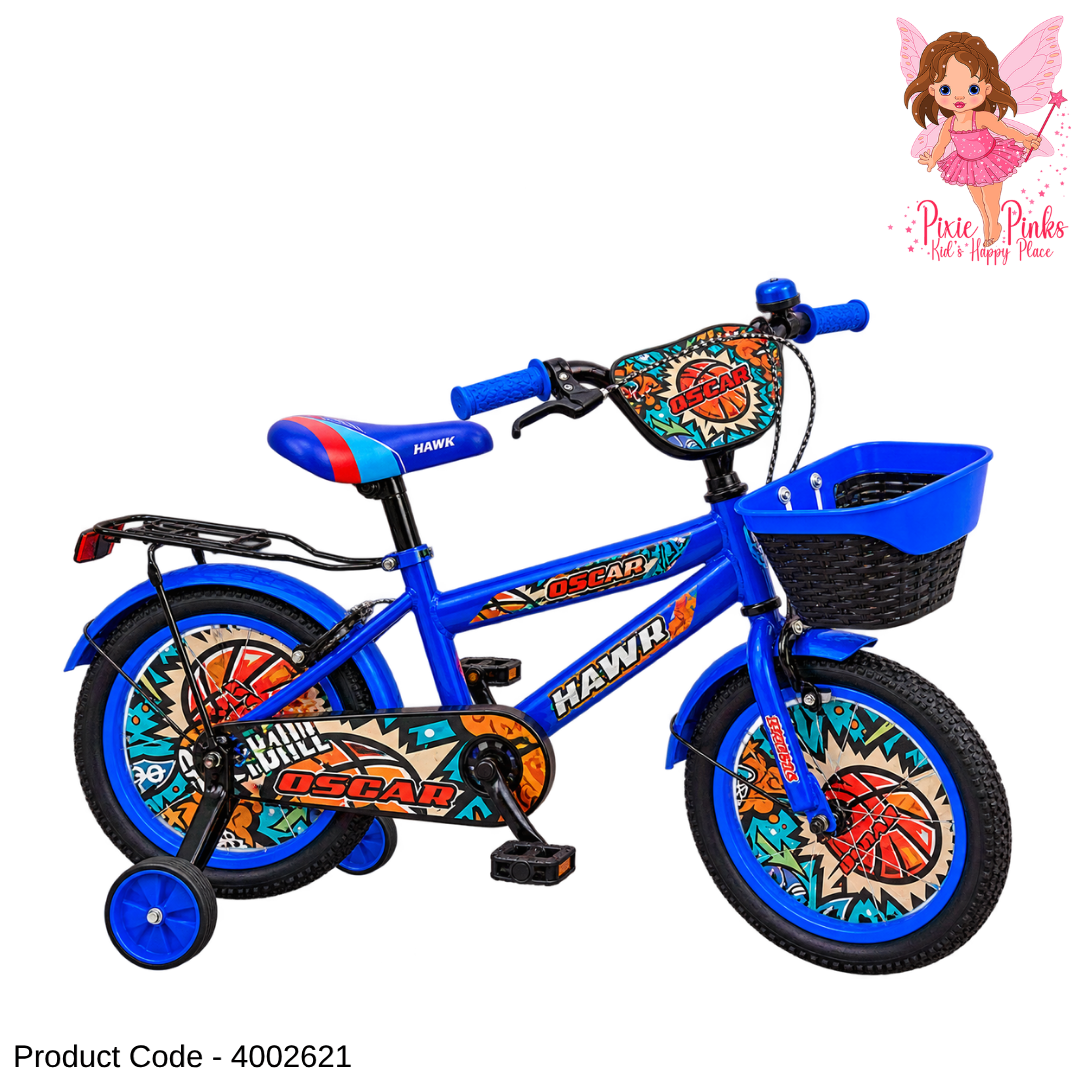 Tomahawk BMX Oscar Boys Bicycle 16" / 20" – Kids BMX Bicycle with Front Basket, Rear Carrier & Guide Wheels – Blue