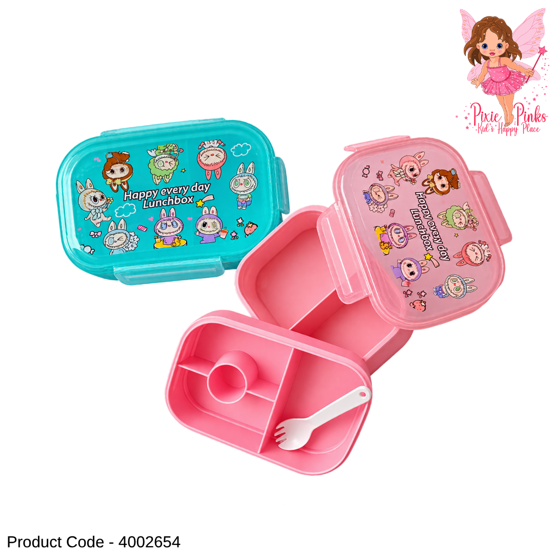 Kids Labubu Cartoon Big Meal Lunch Box with Spoon – Multi-Compartment Food Container