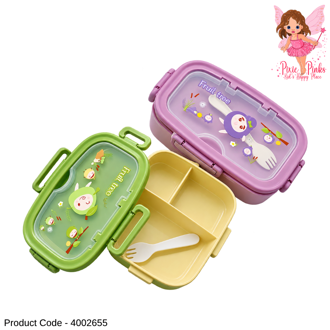 Kids Fruit Tree Bento Lunch Box with Spoon โ Cute Multi-Compartment Food Container | Green & Purple