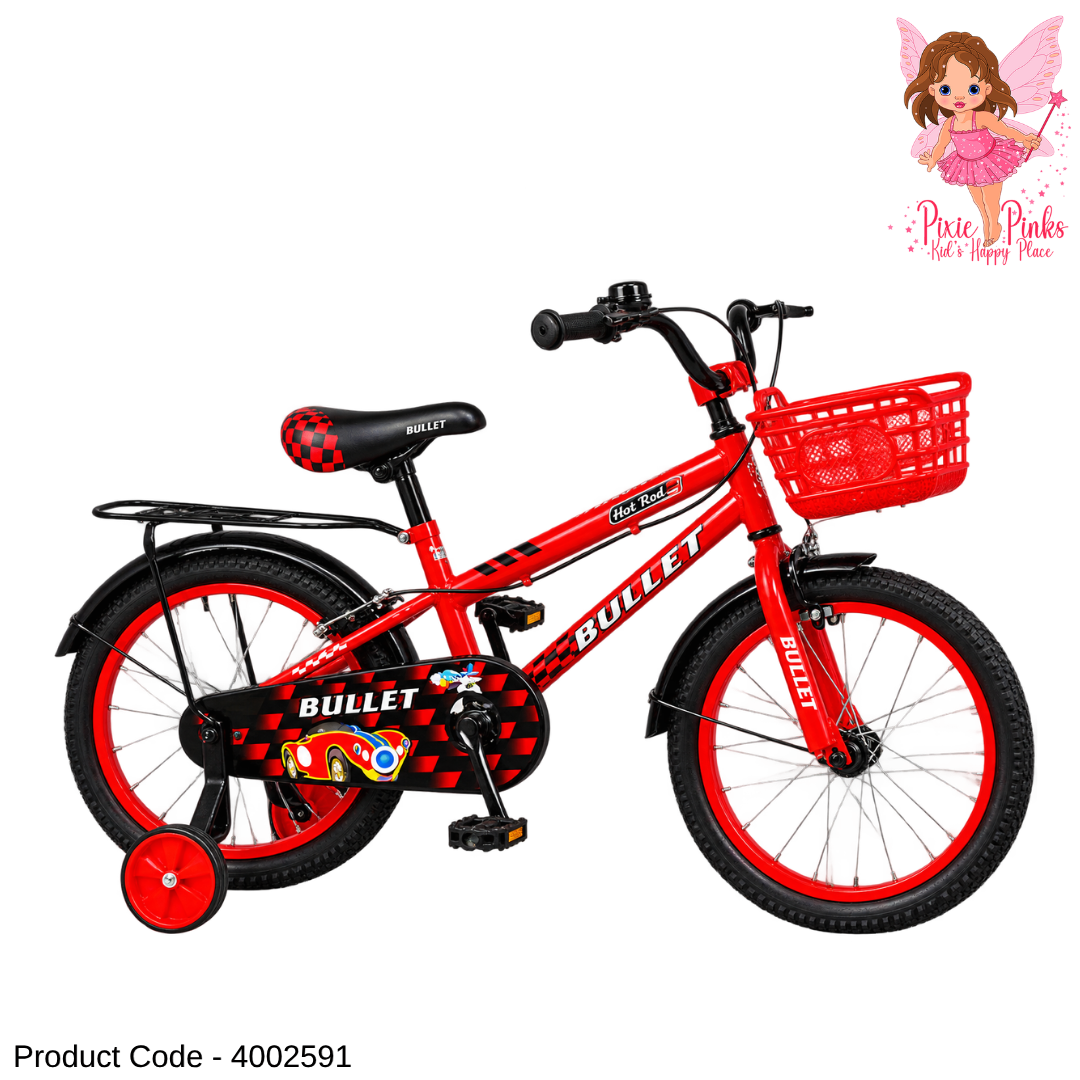 Ronson Bullet Red BMX 12-Inch Kids Bicycle – Steel Rims, Training Wheels, Front Basket & Bell