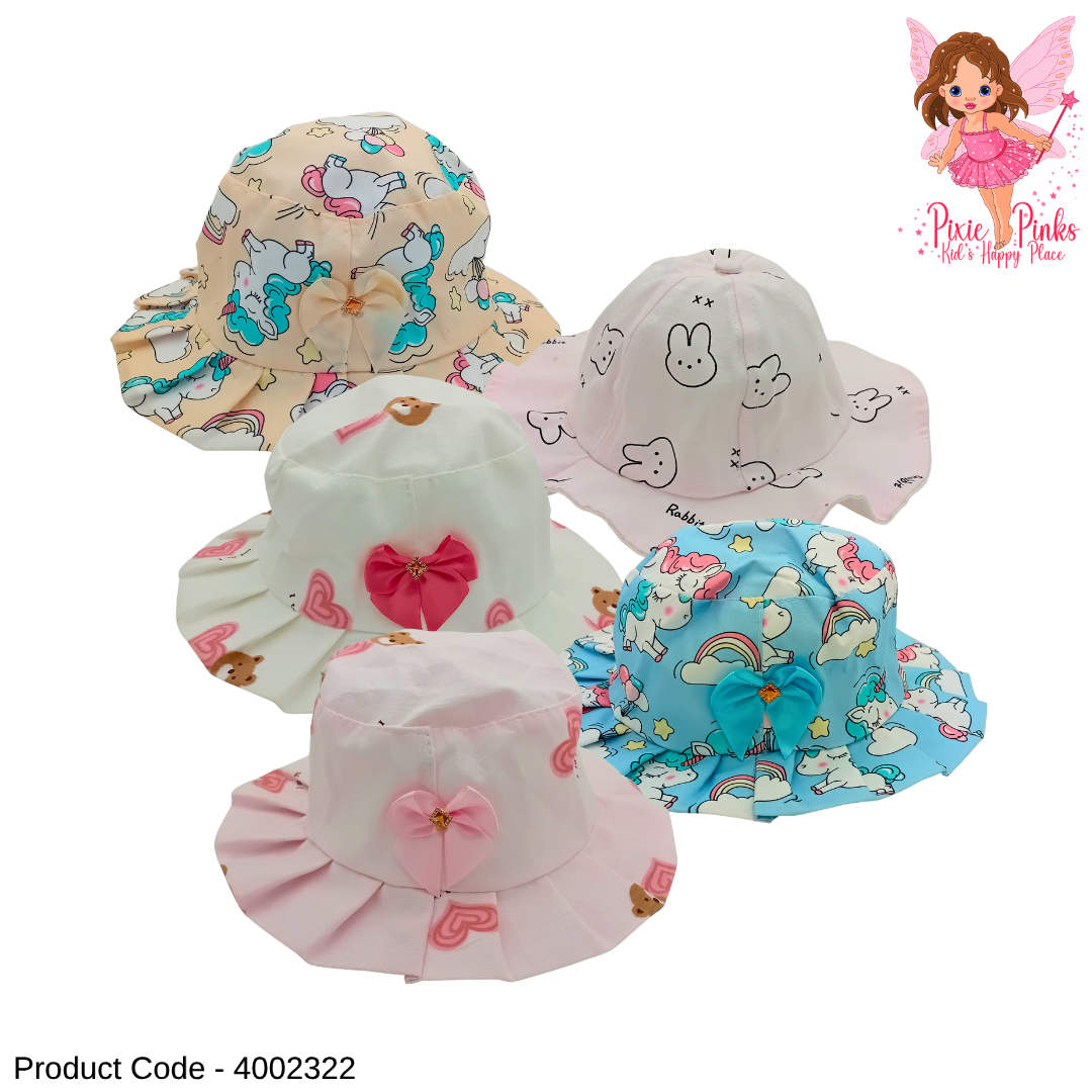 1PC Kids Girls Cute Hat – Stylish Cartoon Printed Wide Brim Sun Hat for Baby Girls | Soft Summer Outdoor Cap