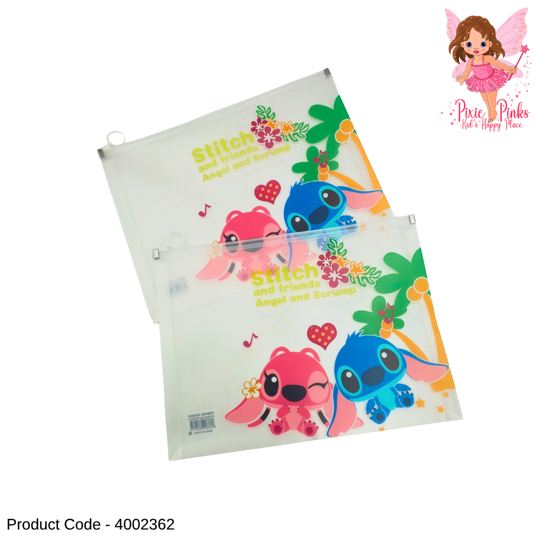1Pc Stitch Large Transparent Document File Folder – Cartoon Zip File Pouch for School, Office & Document Storage
