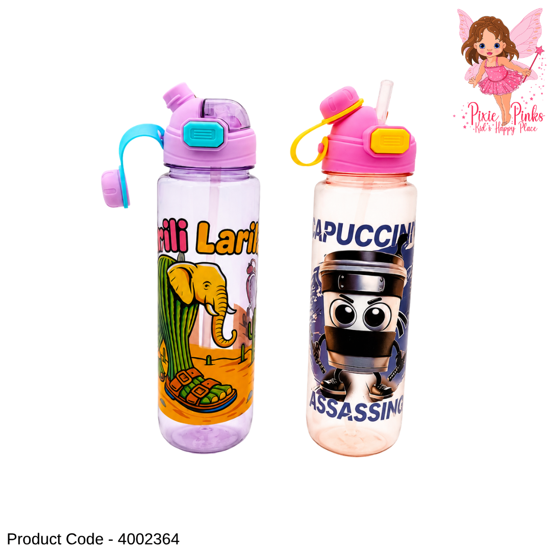 1L Kids Cartoon Water Bottle with Straw – Lirili Larila & Cappuccino Assassino Water Bottle for Girls, Leakproof Drinking Bottle