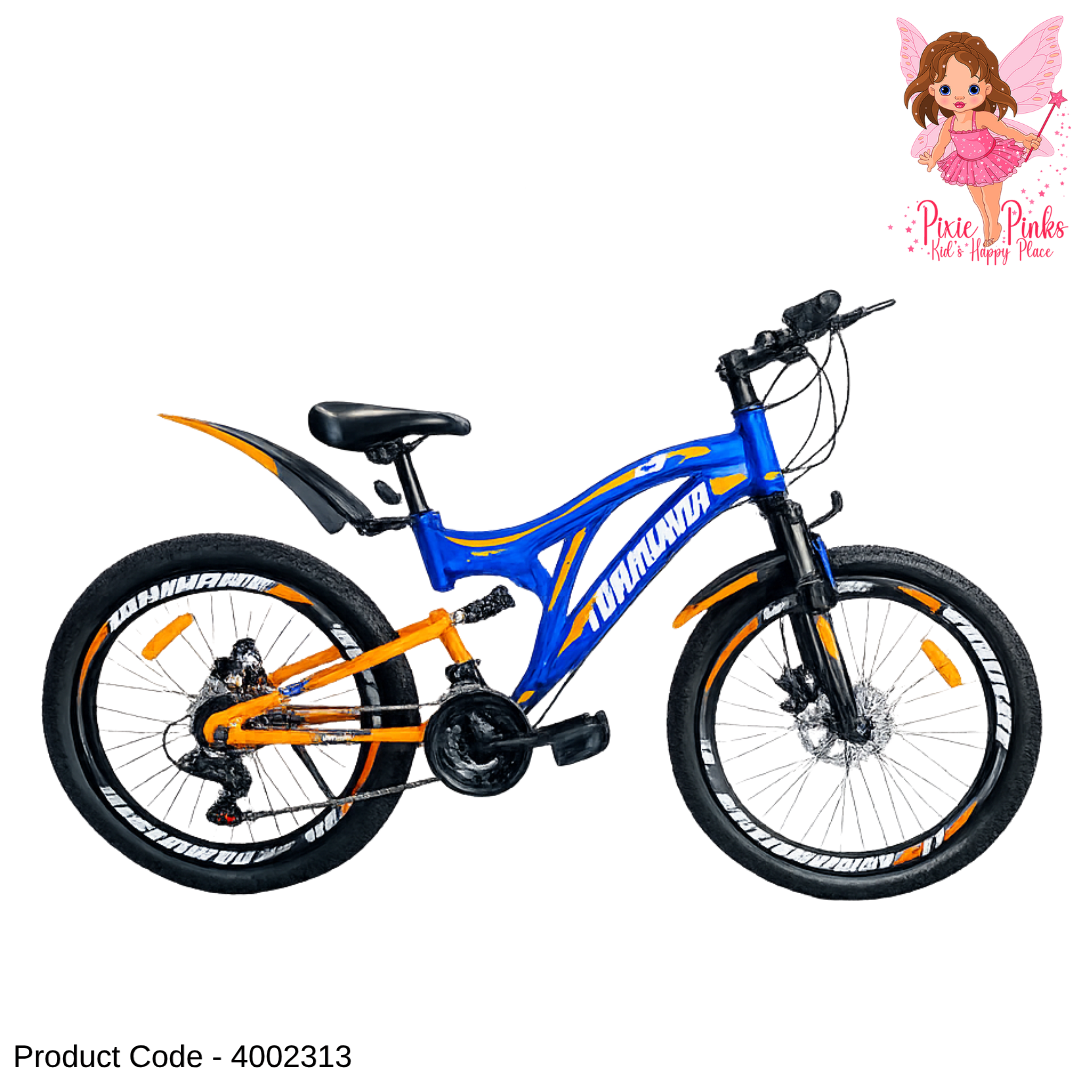 Tomahawk XL GT-3 Blue & Orange Mountain Bicycle 24” / 26” | 18 Speed, Dual Disc Brakes, Dual Suspension, Double Wall Rims