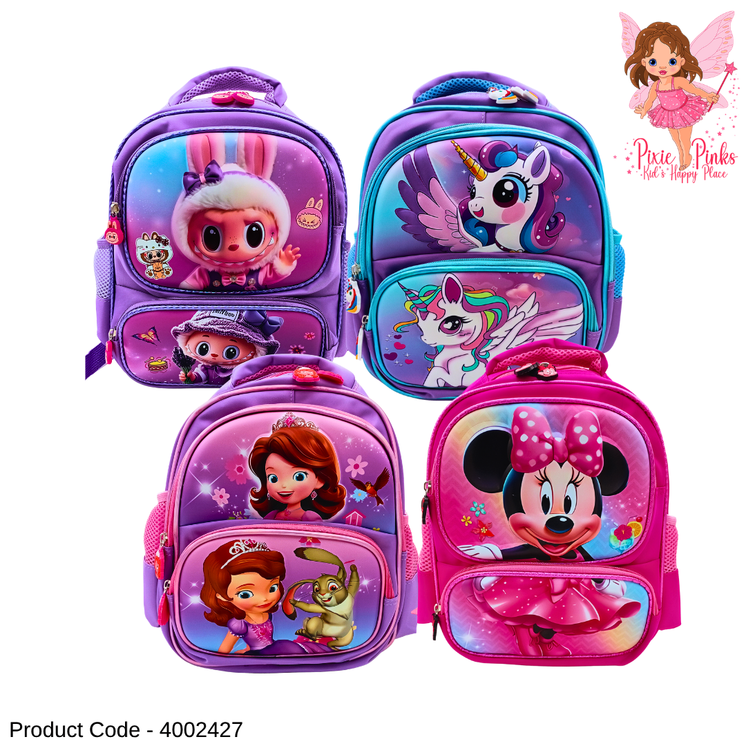 Matte Girls Backpack – Premium Nursery & Grade 1 School Bag with 3 Compartments, Side Pockets & High Quality Lightweight Design