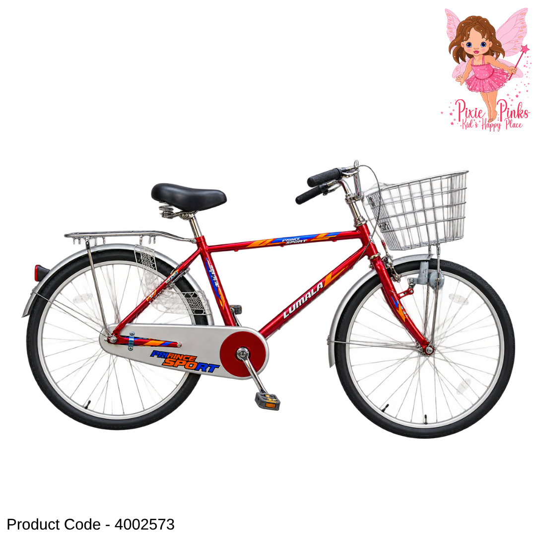 Lumala Prince Sport 26-Inch Bicycle – Single Speed, Aluminium Rims, Drum Brakes, Basket & Rear Carrier, Blue|Red