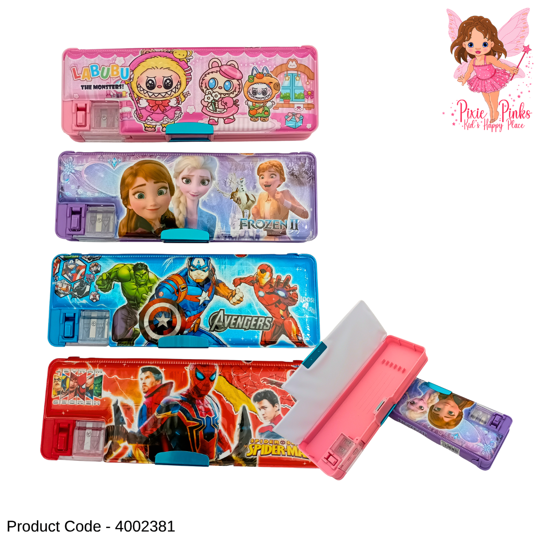 Kids Cartoon Character Magnetic Pencil Box with Built-in Sharpener – Large Capacity School Pencil Case for Boys & Girls