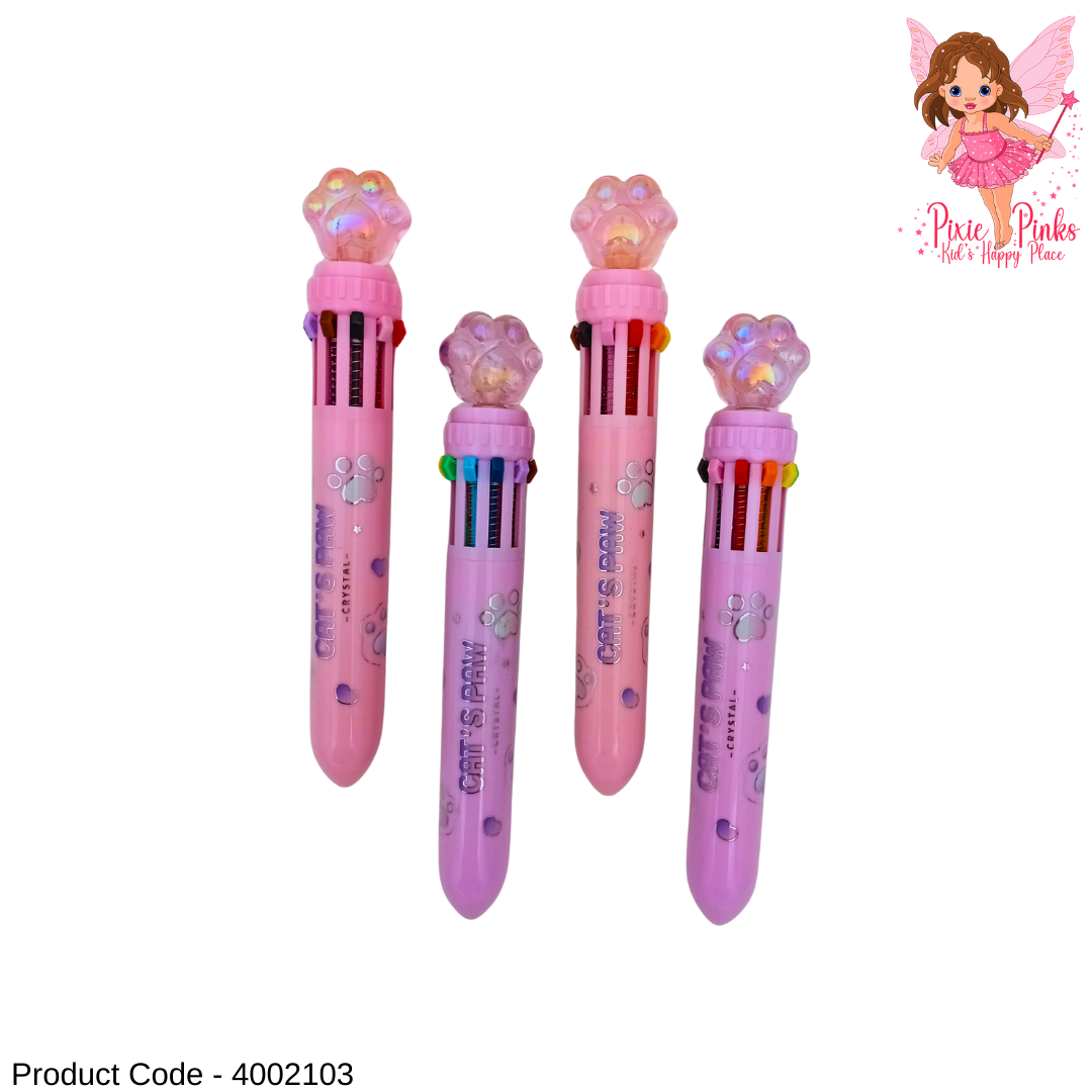 10 Colour Crystal Lucky Cat Claw Pen | Cute Multi-Colour Paw Pen for Kids & Gifts