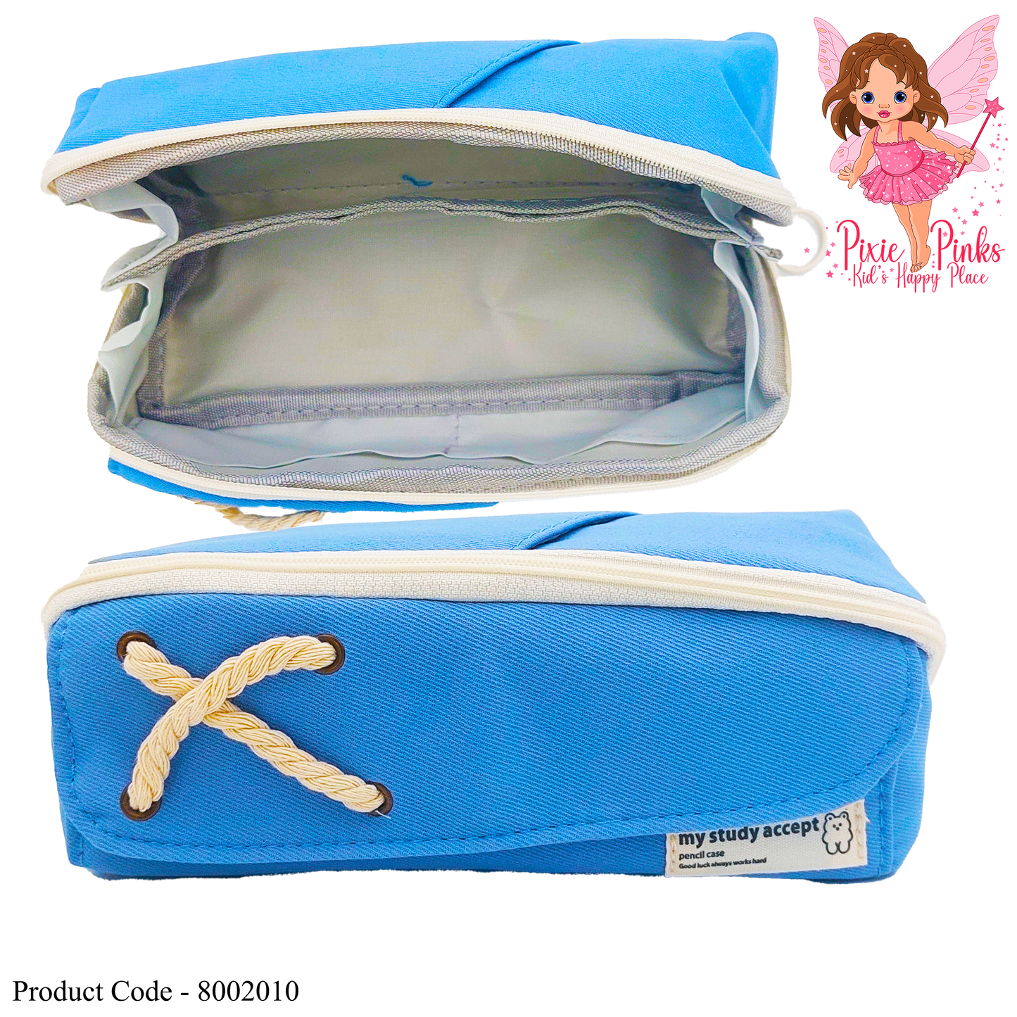 Cross Front Pencil Case-Blue