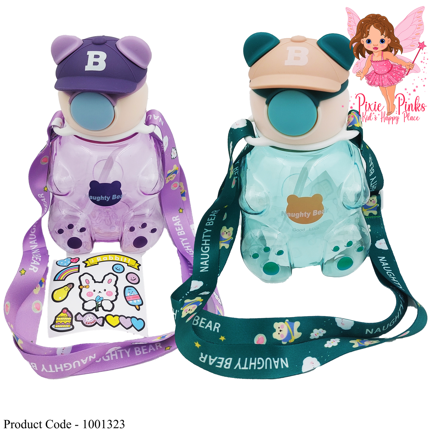 Cute Bear-Shaped Water Bottle with Strap - 450ml