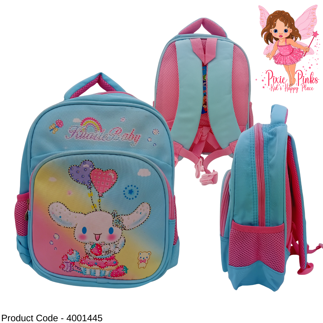 🌈 Cute Blue Bunny Kids Backpack – School Bag for Girls (Nursery to Grade 1)