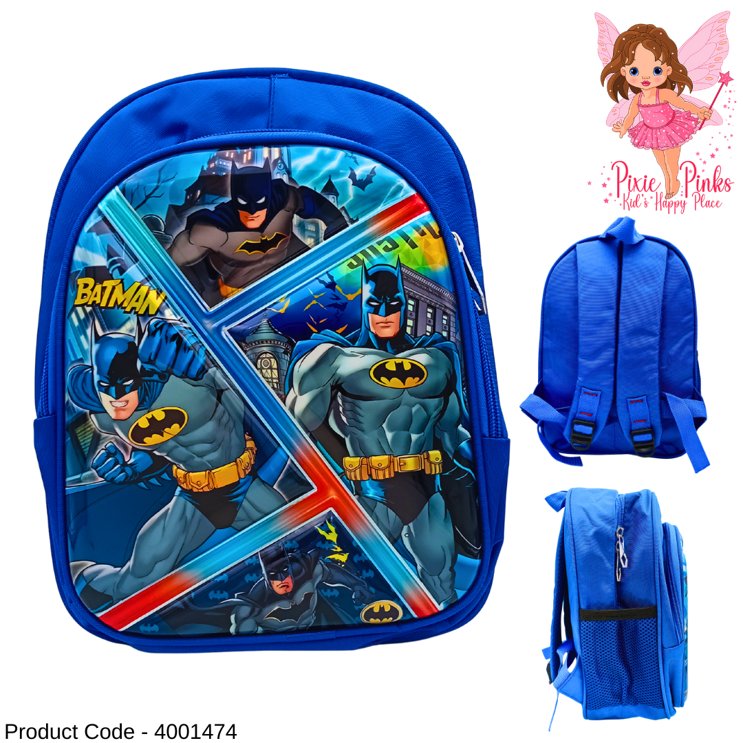 🦇 Embossed Batman Kids Backpack – 31cm Blue School Bag for Boys (Nursery to Grade 1)