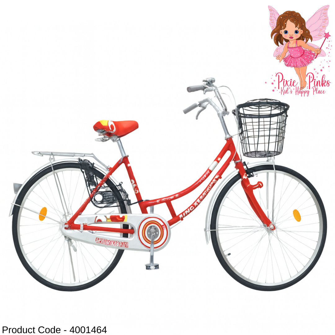 King Star Rosella 26-Inch Red Ladies City Bicycle with Basket – Stylish Women’s Commuter Bike