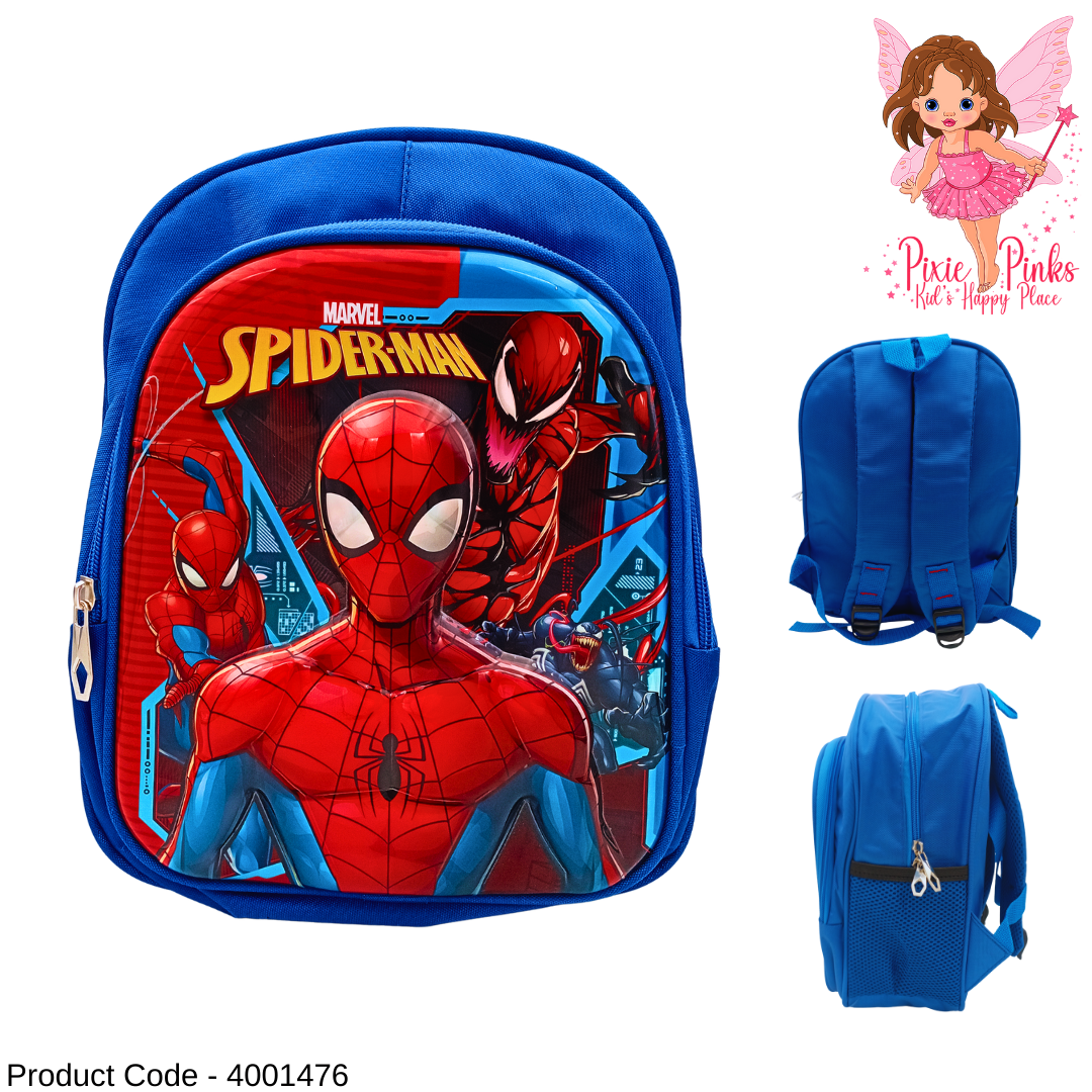 🕷️ Embossed Spider-Man Kids Backpack – 31cm Blue School Bag for Boys (Nursery to Grade 1)
