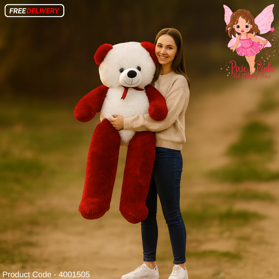 PixiePinks 3.5ft Giant Red & White Hug Buddy – Soft Plush Gift for Kids & Loved Ones | Teddy Bear