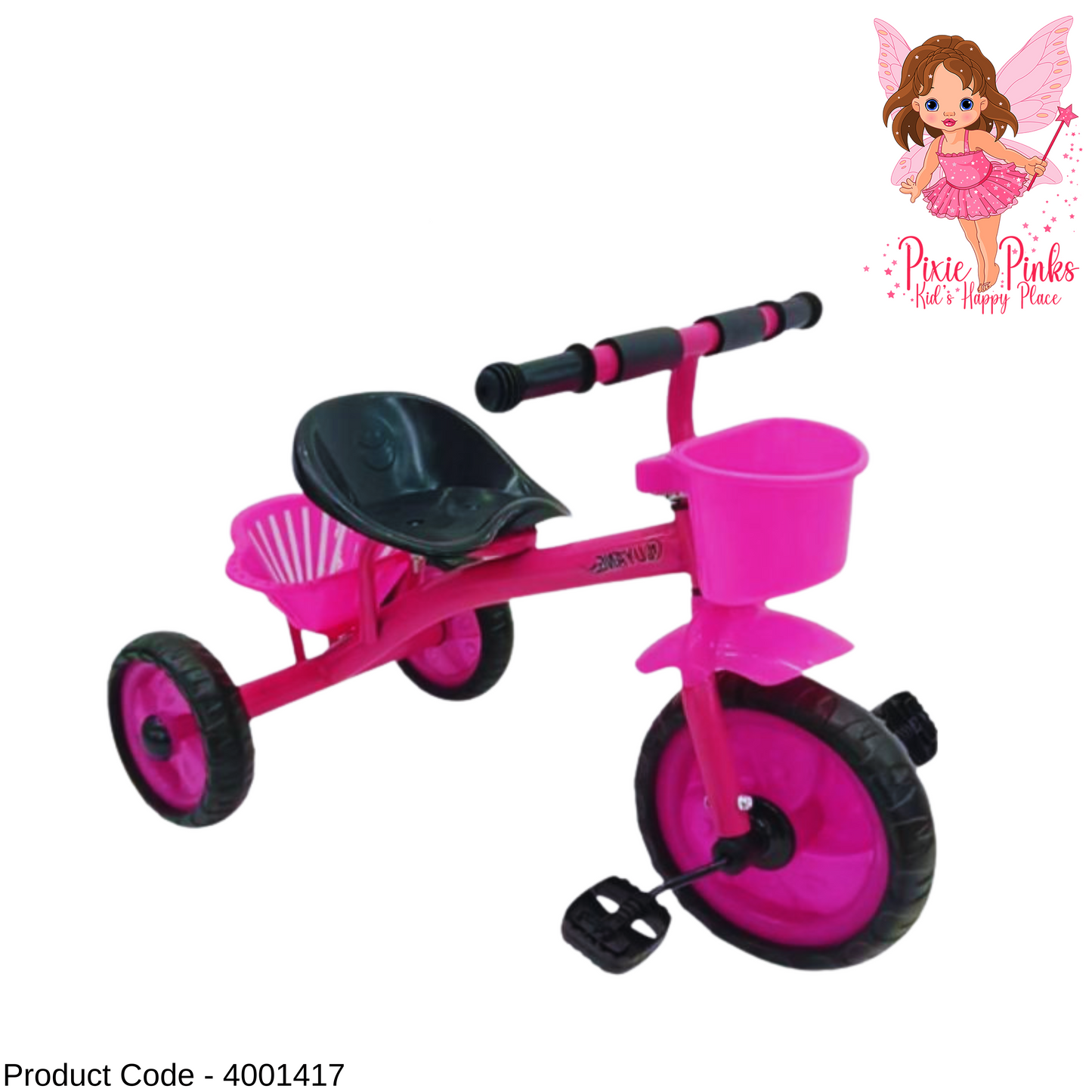 PixiePinks GlitzRider Kids Tricycle with Front & Rear Baskets