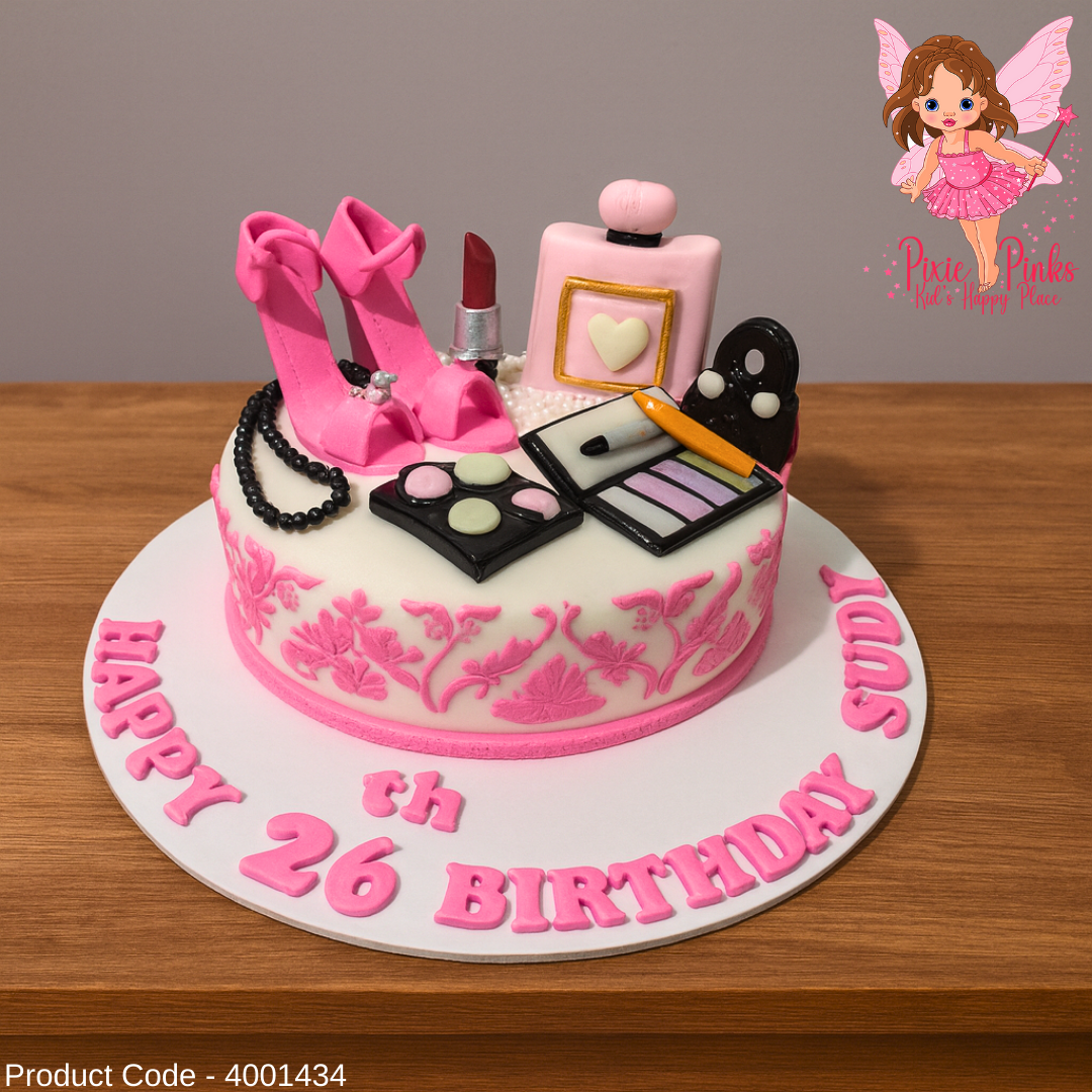 Glam Diva Birthday Cake – 1Kg | Makeup & Heels Theme | Pixiepinks Cakes