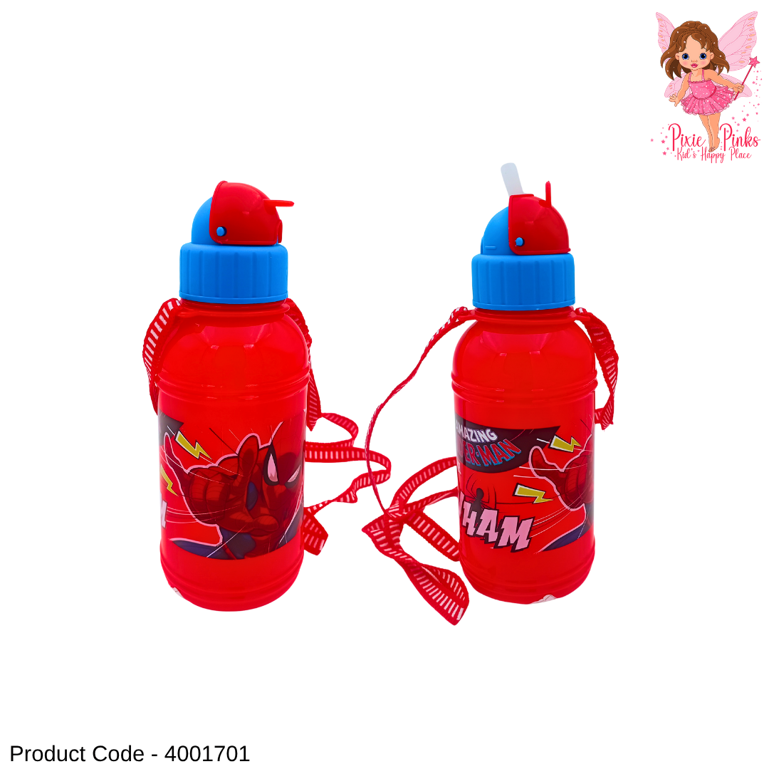 Red Spiderman Kids Water Bottle with Strap – Safe BPA5 Drinking Bottle