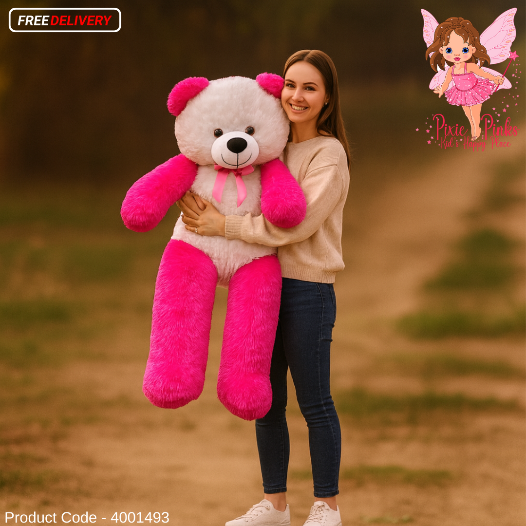 PixiePinks 3.5ft Giant Pink & White Hug Buddy – Cute Plush Toy Gift for Kids & Loved Ones | Teddy Bear