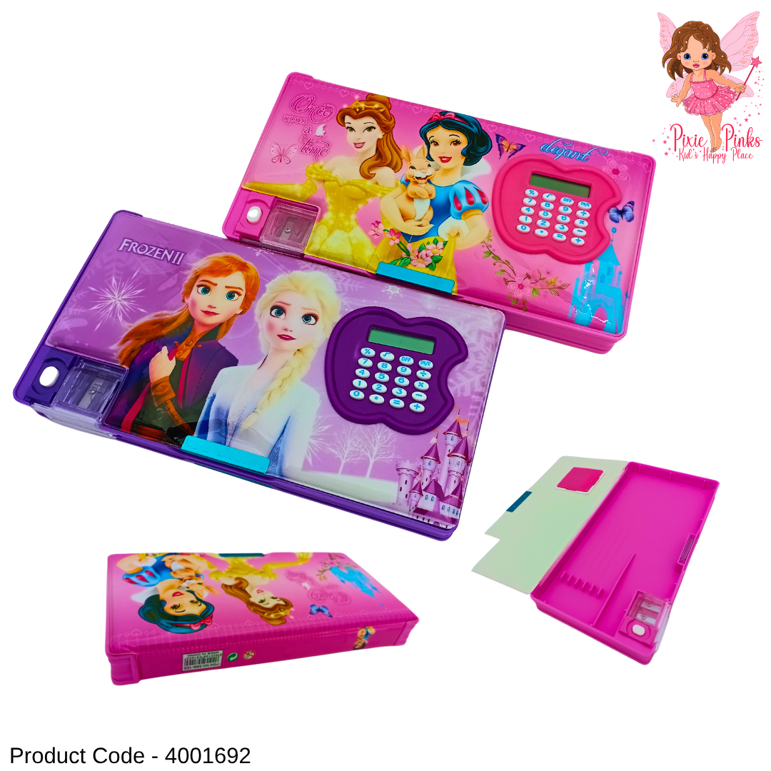 Princess Themed Pencil Box with Calculator – Multi-Function Stationery Case for Kids