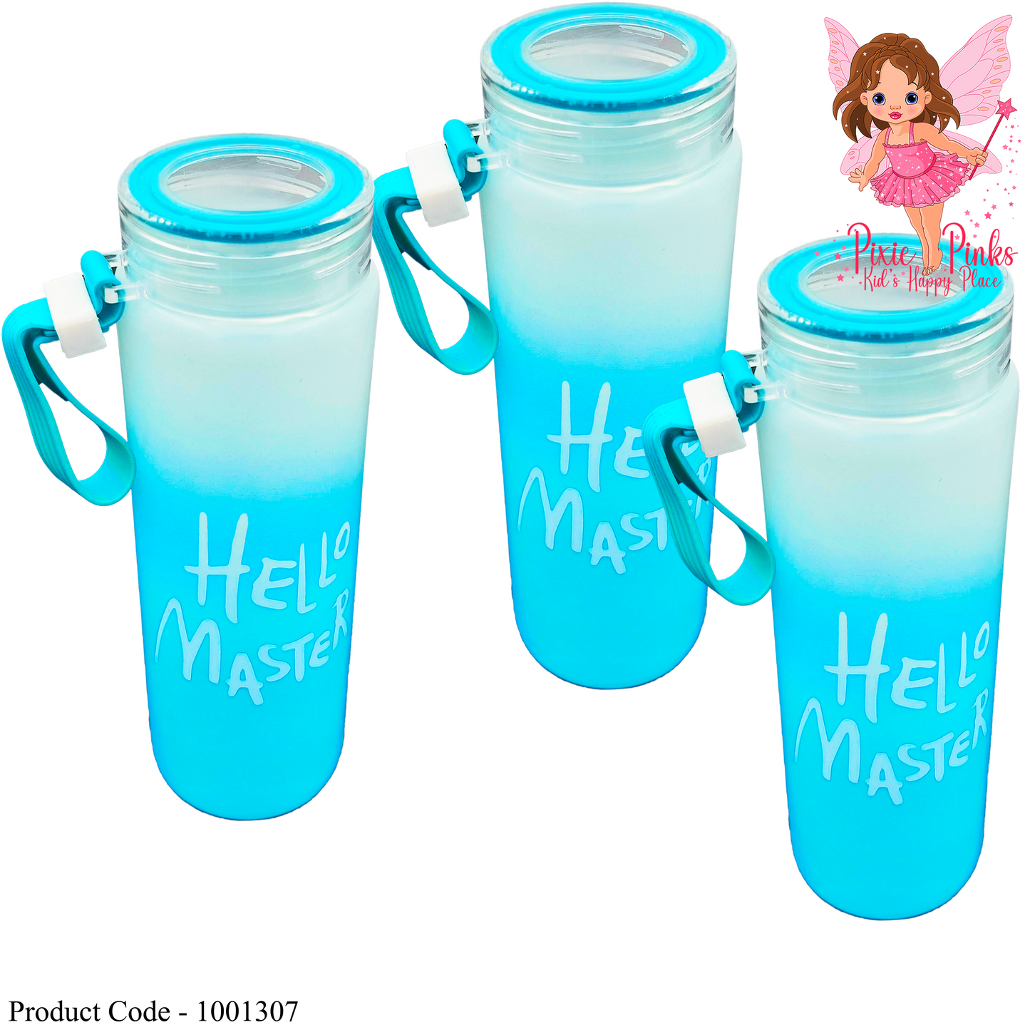 Hello Master Blue Greeting Glass Juice Bottle