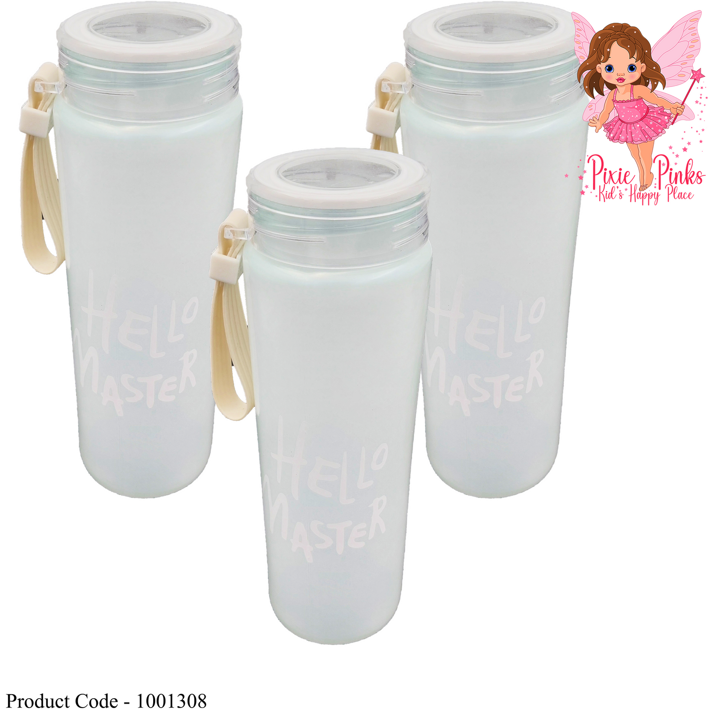 Hello Master White Greeting Glass Juice Bottle