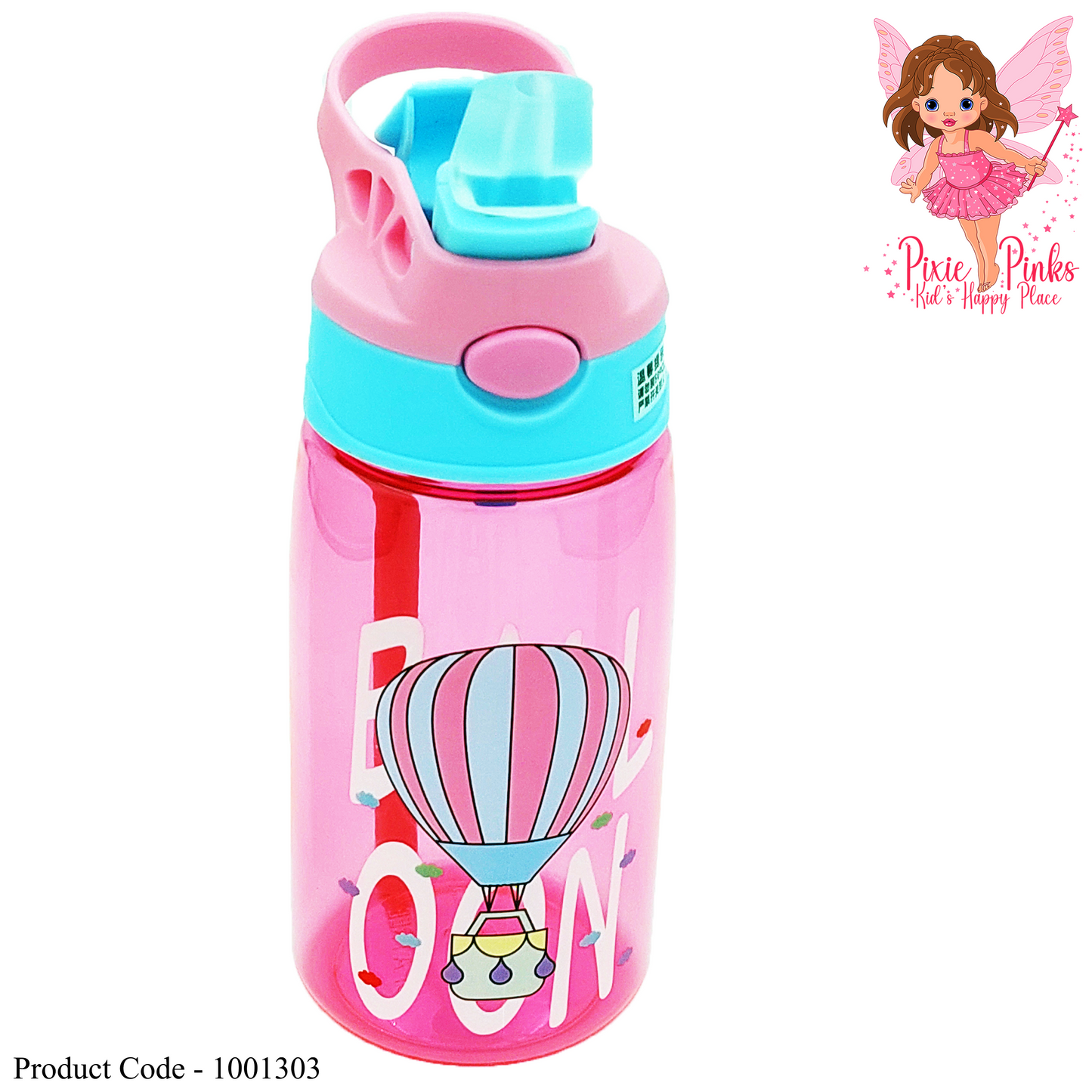 Pink Air Balloon Push & Open Kids Water Bottle
