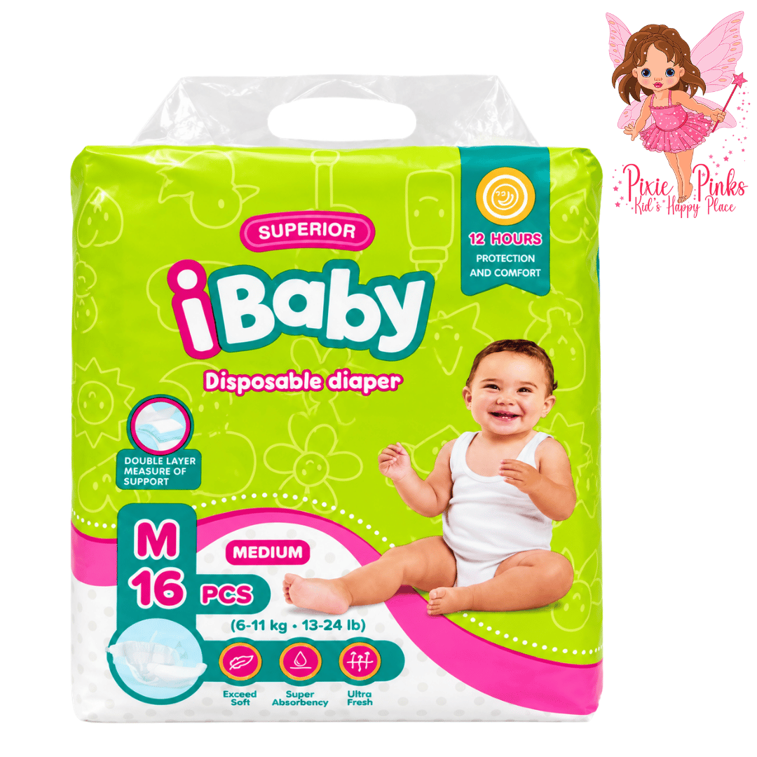 iBaby Superior Baby Diapers Medium (M) β 16 PCS | 6β11 kg | 12-Hour Protection