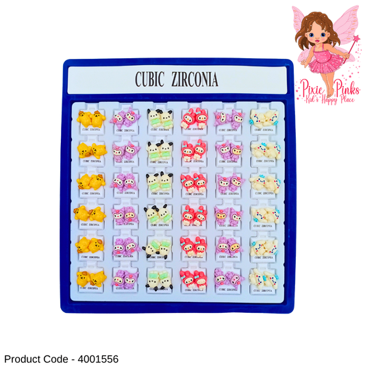 PixiePinks Cute Cartoon Character Earrings Set for Kids – Fun & Colorful Animal & Fairy-Theme Studs