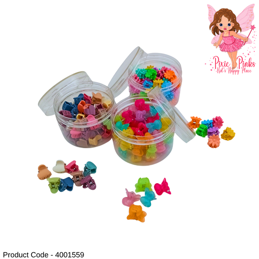 PixiePinks Colorful Mini Hair Clips Box – Cute Assorted Tiny Hair Claw Set for Kids & Girls