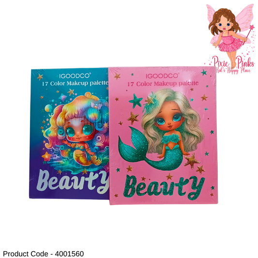 PixiePinks 17-Color Kids Beauty Makeup Palette – Fun Mermaid Theme Cosmetic Set for Girls