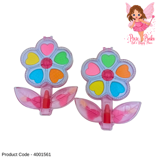 PixiePinks Mini Flower Makeup Kit for Kids – Colorful Pretend Play Cosmetic Set with Lip Gloss