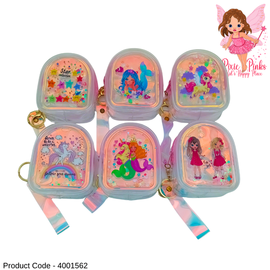 PixiePinks Glitter Mini Pouch for Girls – Cute Unicorn, Mermaid & Cartoon Purse for Kids