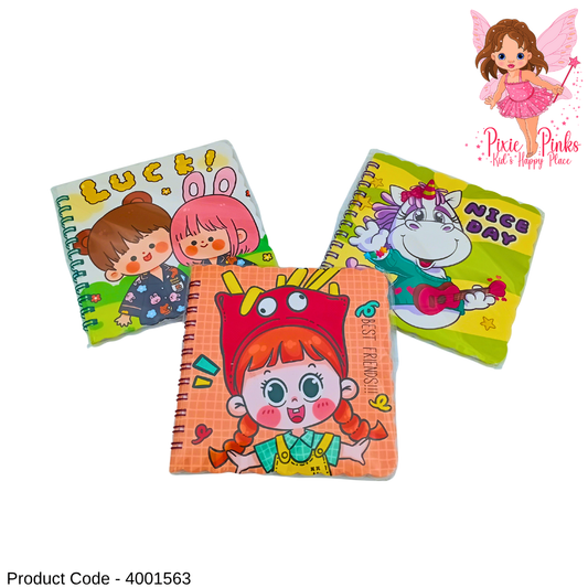 PixiePinks Cute Cartoon Notebook for Kids – Colorful Spiral Diary with Fun Covers