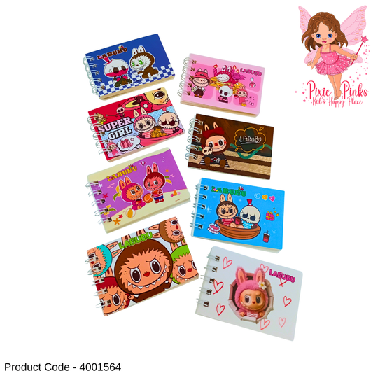 PixiePinks Mini Labubu Notebook – Cute Cartoon Spiral Diary for Kids & Stationery Lovers