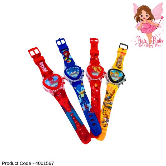 PixiePinks Superhero Kids Watch with Lights & Music – Fun Cartoon Digital Wrist Watch for Boys