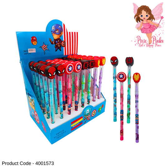 PixiePinks Superhero Interchangeable Pencil – Fun Cartoon Refill Pencil for Kids