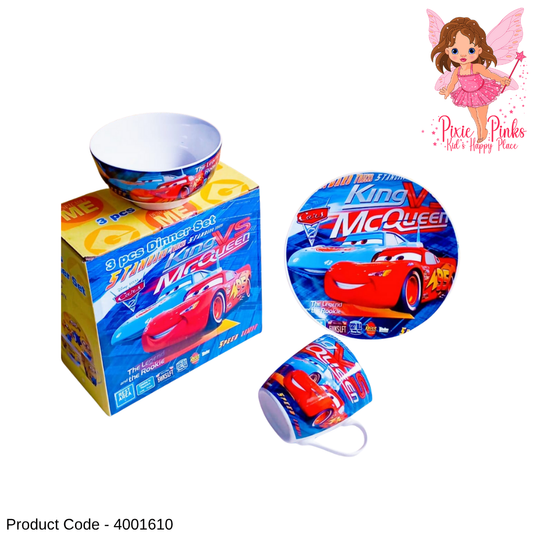 🚗 Lightning McQueen 3-Piece Ceramic Dinner Set for Kids – Plate, Bowl & Cup ✨🏁