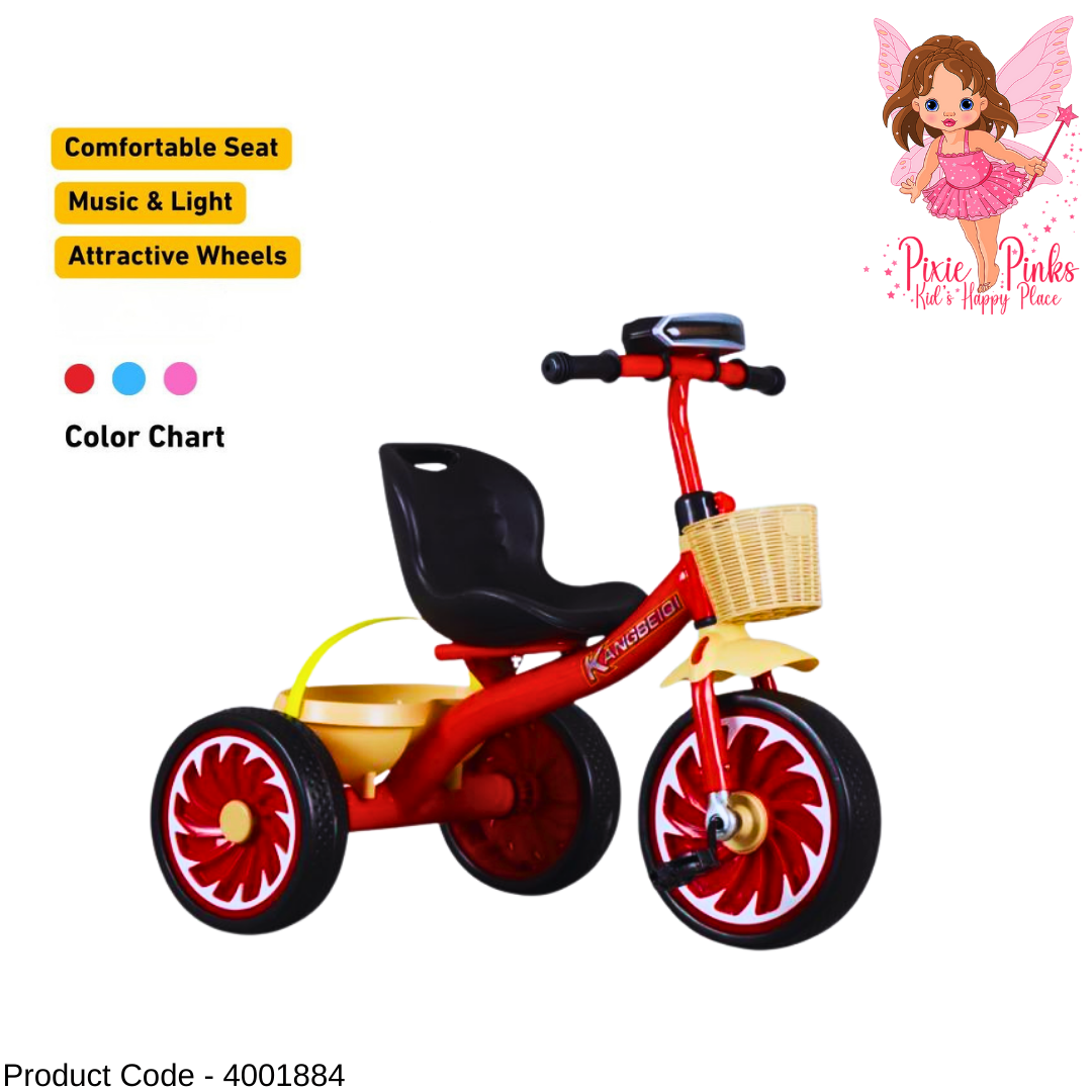 Trendy Kids Tricycle with Music & Light, Comfortable Seat and Dual Storage Buckets