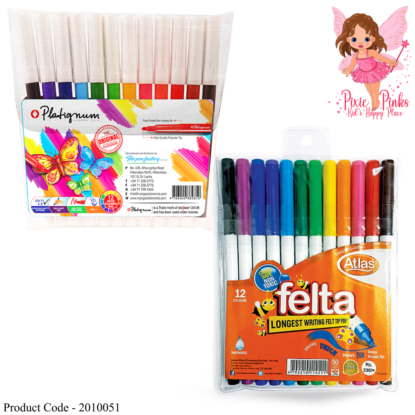 Pixie Pinks Felt Tip Pen Sets – 12 Colors