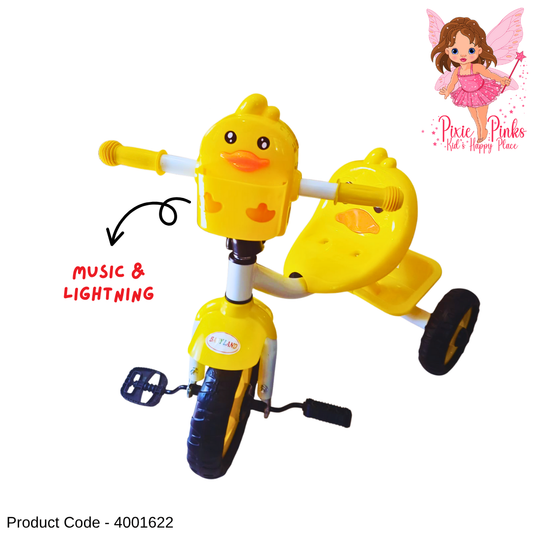 🦆 Ducky Tricycle for Kids with Music & Lights – Ride-On Cart in Yellow, Pink & Blue ✨🚲