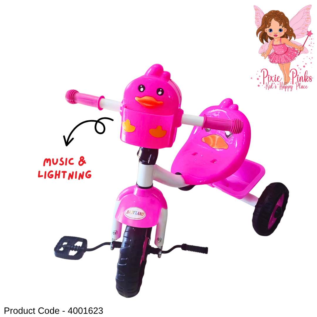 🦆 Ducky Tricycle for Kids with Music & Lights – Ride-On Cart in Yellow, Pink & Blue ✨🚲