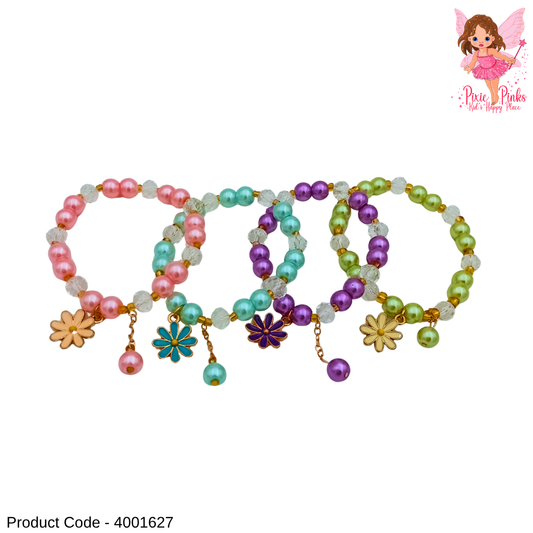 🌸 Colorful Beaded Flower Charm Bracelet 🌸