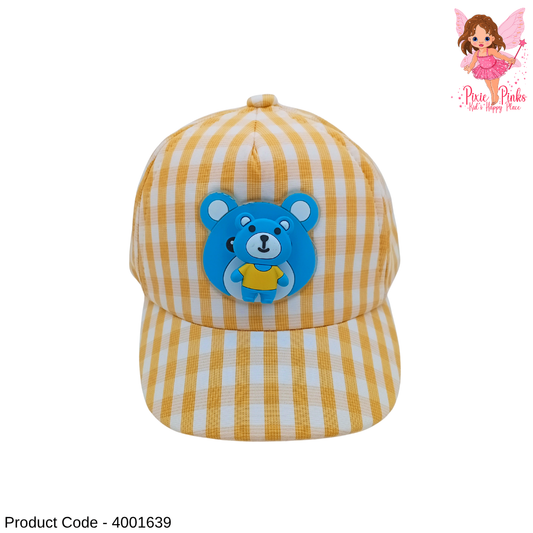 🐻 Cute Bear Kids Cap – Yellow Check Style 🧢✨