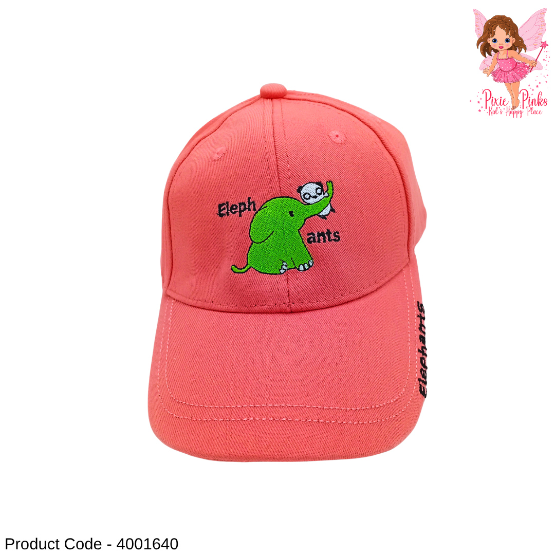🐘 Cute Elephant Kids Cap – Coral Pink 🧢✨