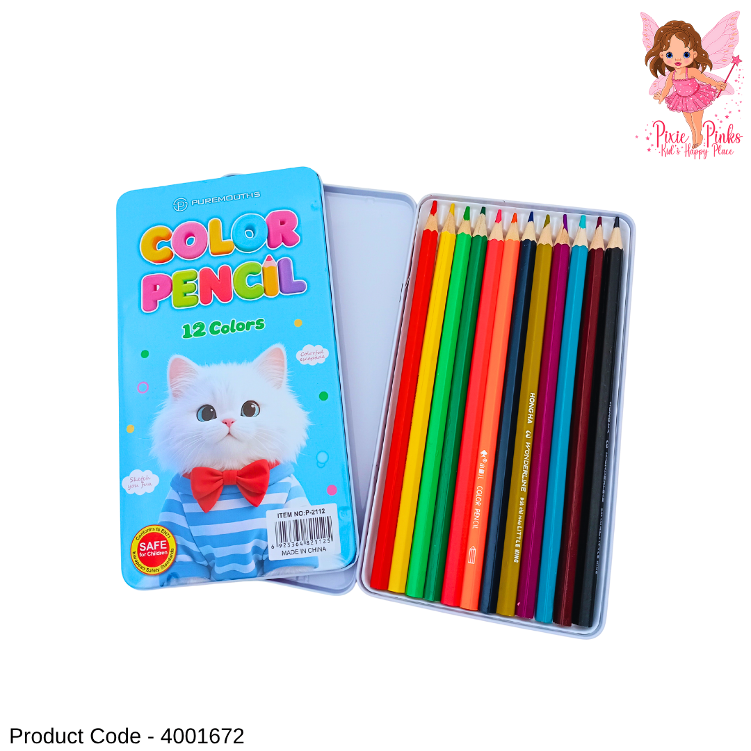 12 Colors Premium Color Pencil Set in Metal Box – Smooth & Vibrant Shades for Kids & Artists