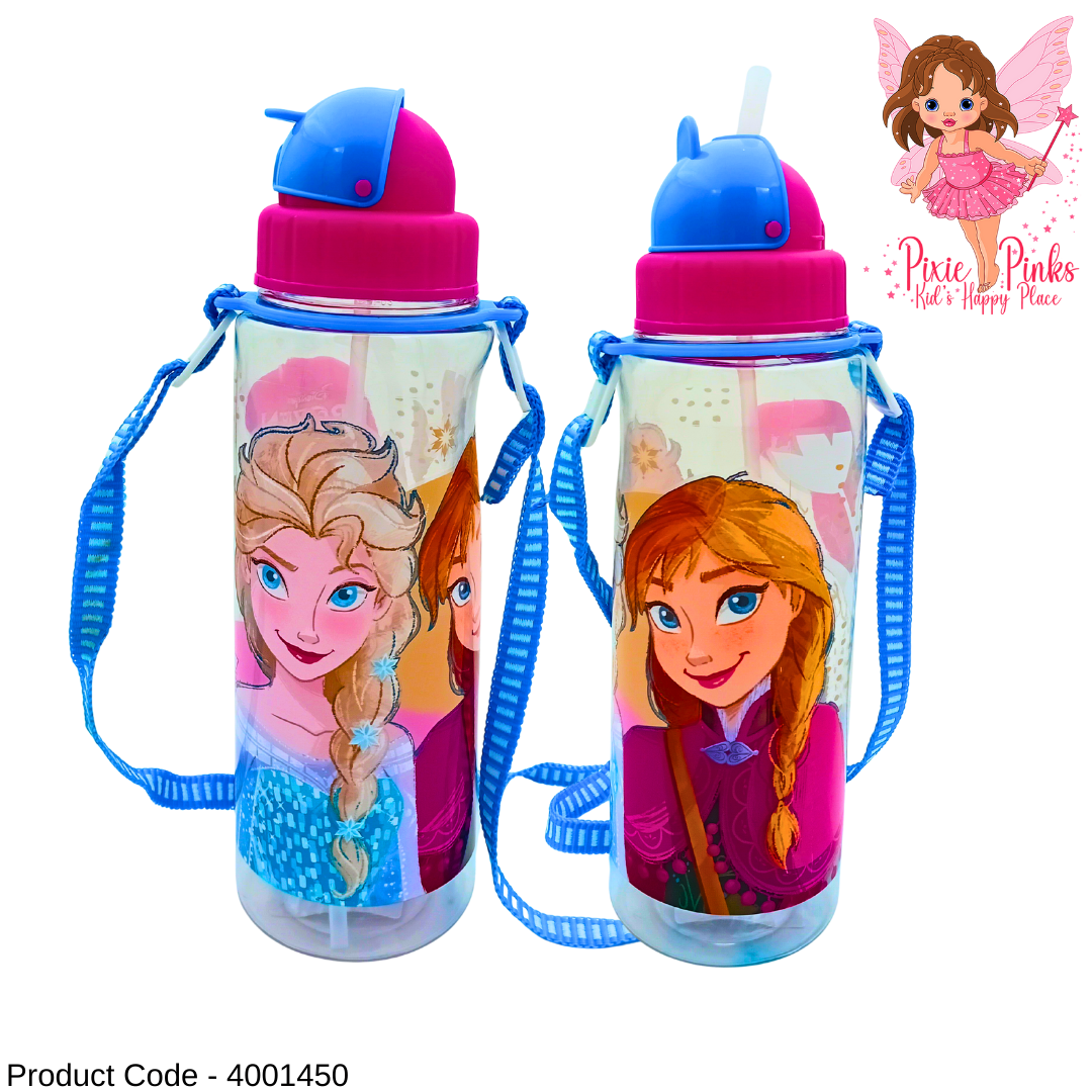 ❄️ Frozen-Themed Kids Water Bottle with Strap | 650ml BPA 5 Safe Plastic | Leak-Proof Sipper – 220mm Height